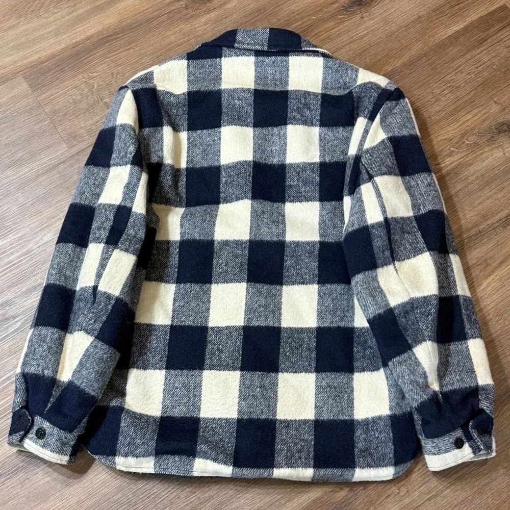 Vintage 70s Wool Buffalo Plaid Jacket Faux Fur-lined Navy Anchor Buttons Medium‎